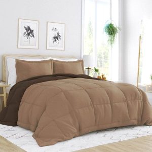 King/Cal King 3-Piece Microfiber Reversible Comforter Set in Taupe Brown  FF