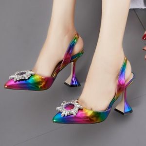 Closed-toe Cup High Heels Sandals Shoes With Rhinestone