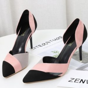 Suede Color-block Pointed Toe Stiletto Heels